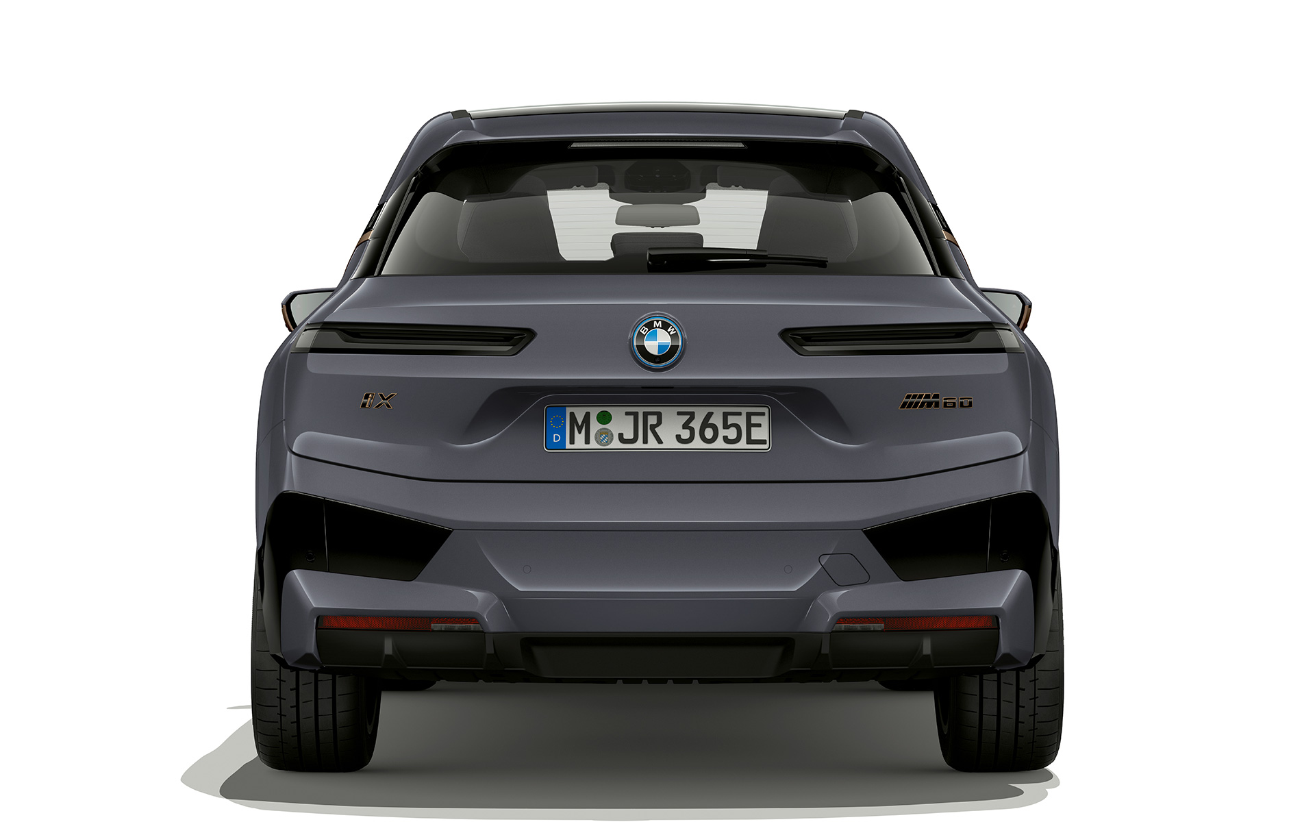 BMW iX M60 i20 2022 Elektro-SUV BMW Individual Storm Bay metallic Heckansicht Leuchten Shadow Line